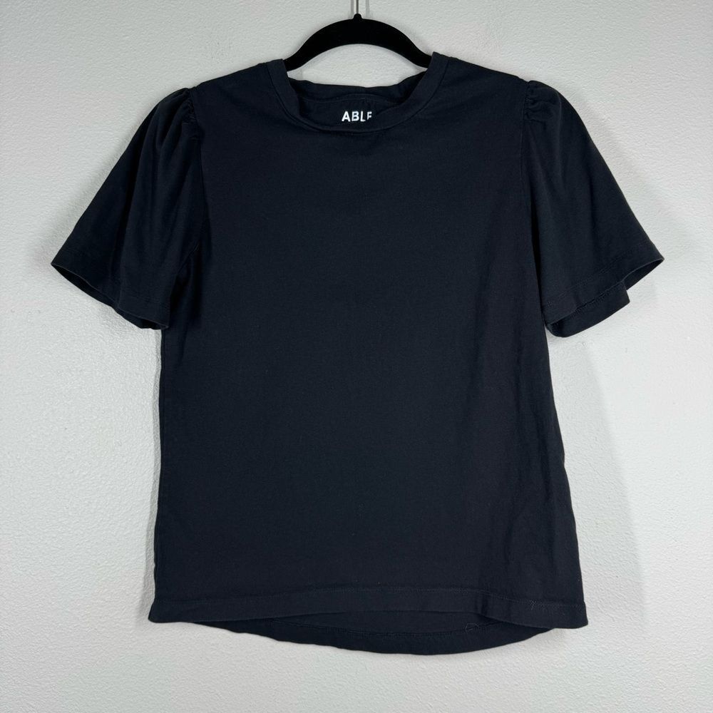 Able Puff Sleeve Black Crew Neck Tee T Shirt Cotton Women’s Size Small